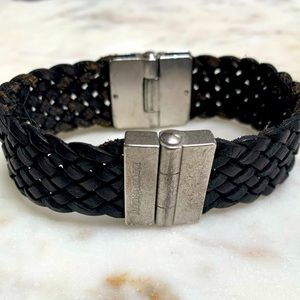 Emporio Armani Braided Leather and stainless steel bracelet